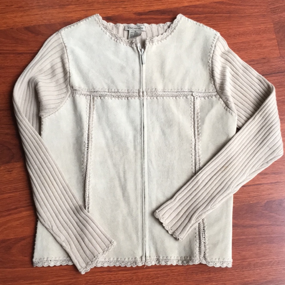 Zip suede and knit sweater jacket